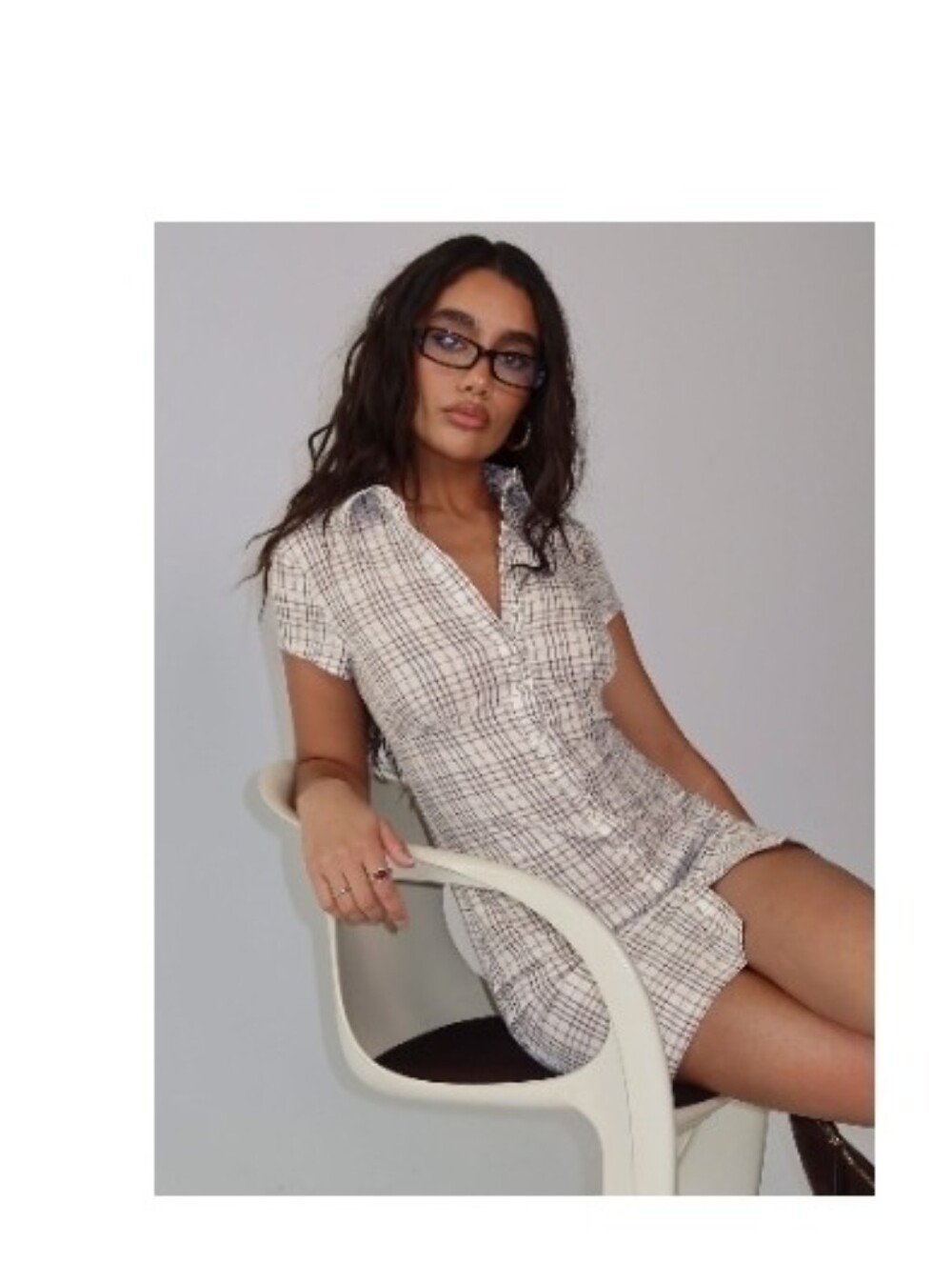 Mini Collared Button-Up Dress Brown Plaid